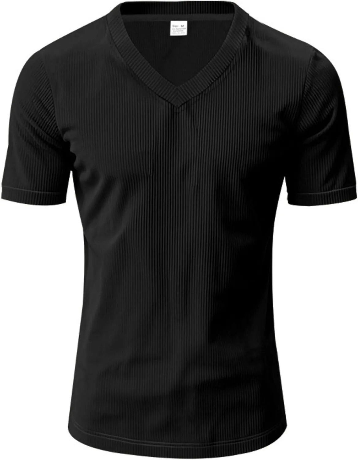 2025 Summer Short Sleeve T-Shirts for Men V Neck Corduroy Shirts Ribbed Knit Blouses Casual Business Tops