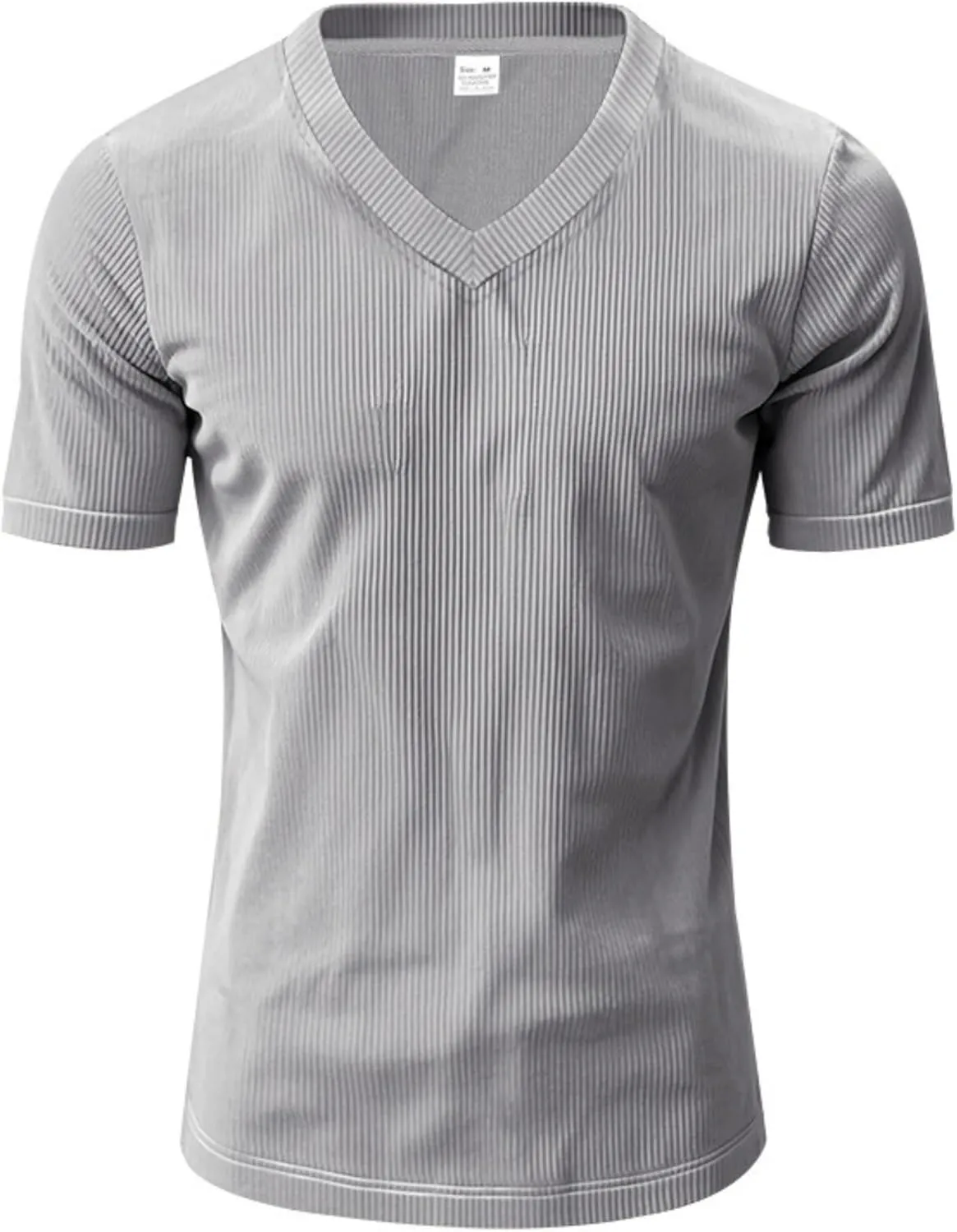 2025 Summer Short Sleeve T-Shirts for Men V Neck Corduroy Shirts Ribbed Knit Blouses Casual Business Tops