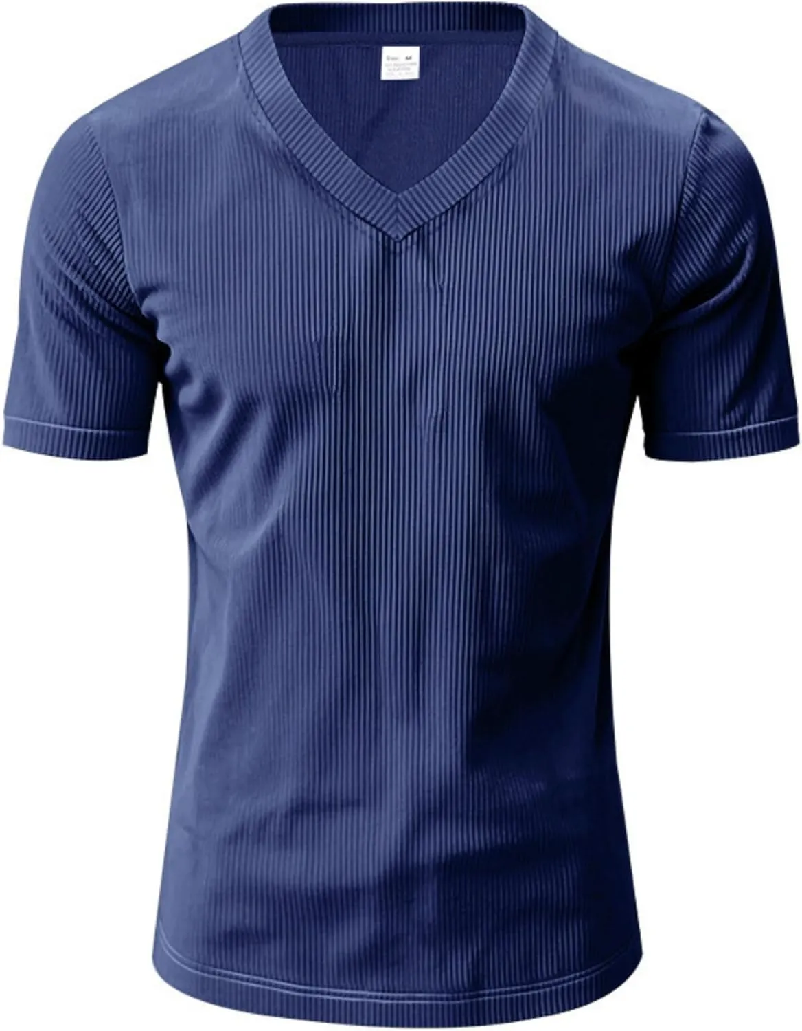 2025 Summer Short Sleeve T-Shirts for Men V Neck Corduroy Shirts Ribbed Knit Blouses Casual Business Tops