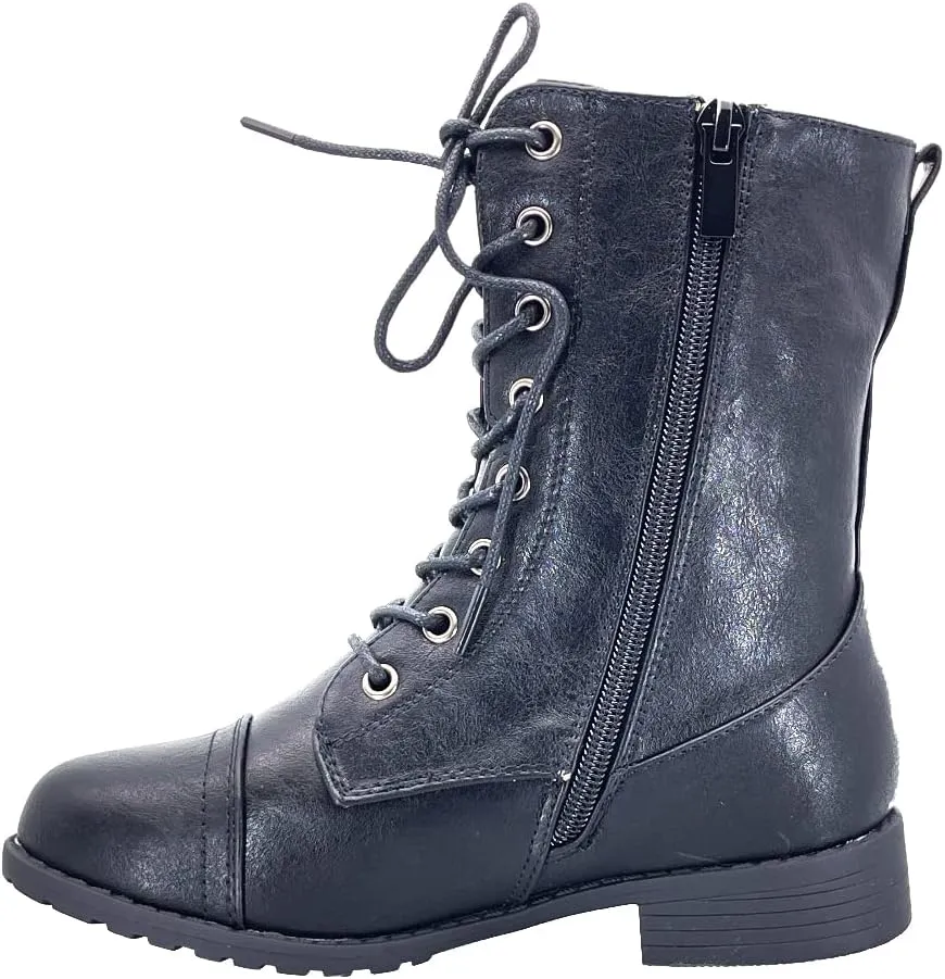 ABSOLEX Girl's Toddle/Little Kid/Big Kid Lace up Round Toe Low Heel Combat Boots