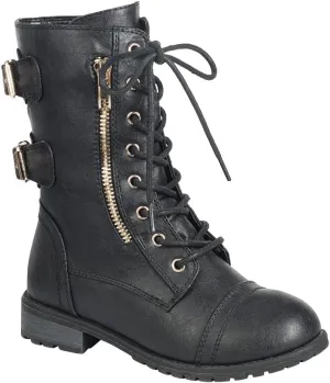 ABSOLEX Girl's Toddle/Little Kid/Big Kid Lace up Round Toe Low Heel Combat Boots