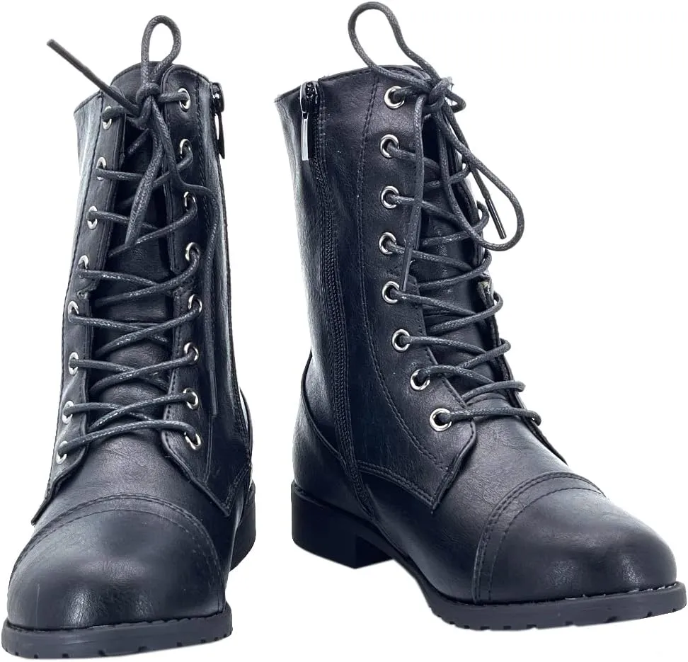 ABSOLEX Girl's Toddle/Little Kid/Big Kid Lace up Round Toe Low Heel Combat Boots