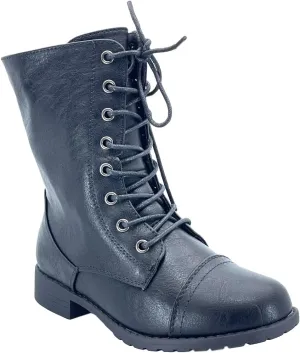 ABSOLEX Girl's Toddle/Little Kid/Big Kid Lace up Round Toe Low Heel Combat Boots