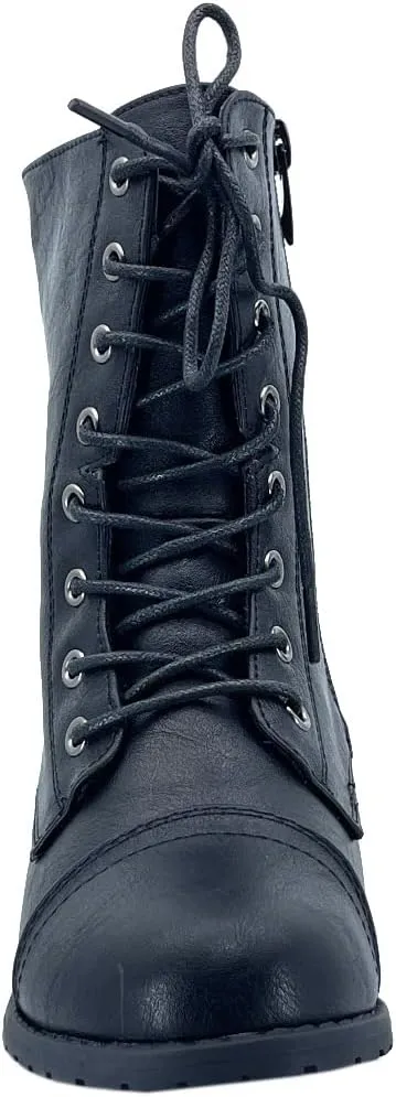 ABSOLEX Girl's Toddle/Little Kid/Big Kid Lace up Round Toe Low Heel Combat Boots