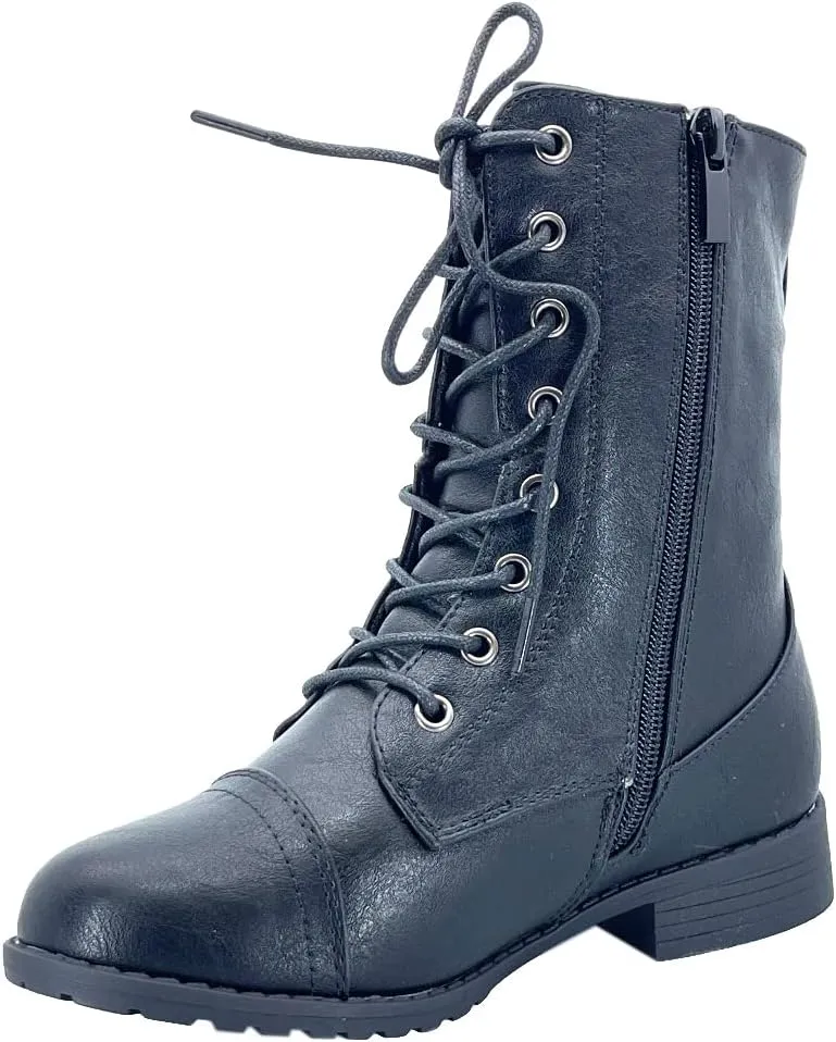 ABSOLEX Girl's Toddle/Little Kid/Big Kid Lace up Round Toe Low Heel Combat Boots