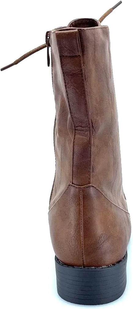 ABSOLEX Womens Lace up Round Toe Low Heel Combat Boots