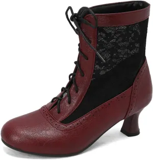 Aflngle Women's Round Toe Closed Kitten Low Chunky Heels Lace Up Sandals Short Boots Summer Mesh Breathable Ankle Booties Casual Comfortable Work Office Brogue Dress Shoes