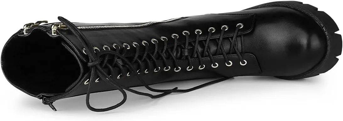 Allegra K Women's Lace Up Platform Chunky Heel Mid Calf Combat Boots Halloween Boots
