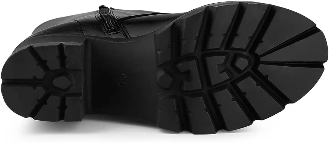 Allegra K Women's Lace Up Platform Chunky Heel Mid Calf Combat Boots Halloween Boots