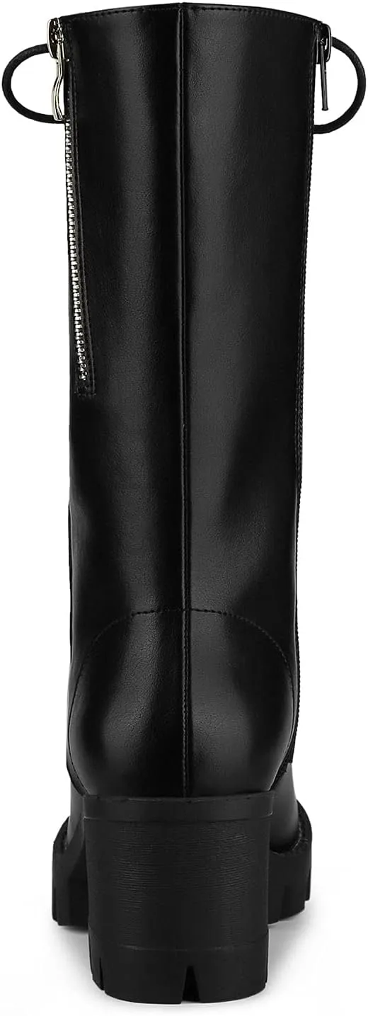 Allegra K Women's Lace Up Platform Chunky Heel Mid Calf Combat Boots Halloween Boots