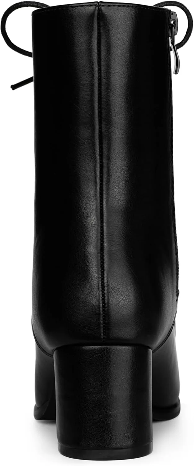 Allegra K Women's Lace Up Square Toe Chunky Heels Ankle Combat Boots