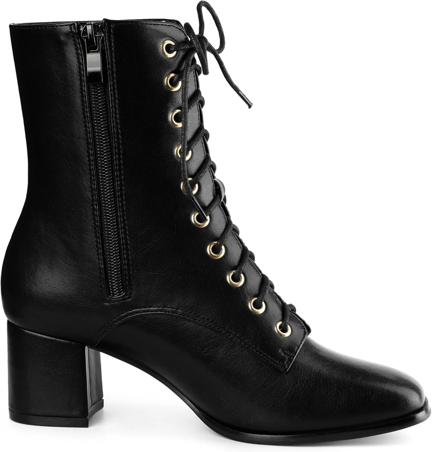 Allegra K Women's Lace Up Square Toe Chunky Heels Ankle Combat Boots
