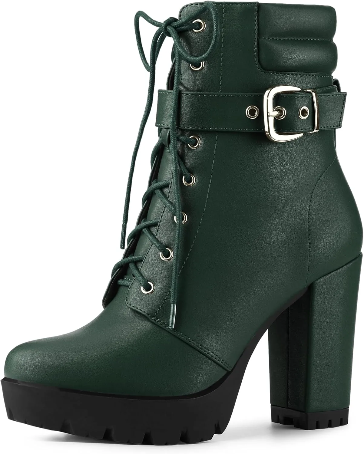 Allegra K Women's Platform Ankle Boots Lace Up Block Heels Combat Boots