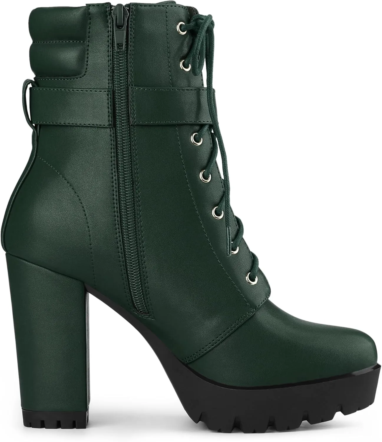 Allegra K Women's Platform Ankle Boots Lace Up Block Heels Combat Boots
