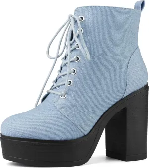 Allegra K Women's Platform Chunky High Heel Lace Up Combat Boots