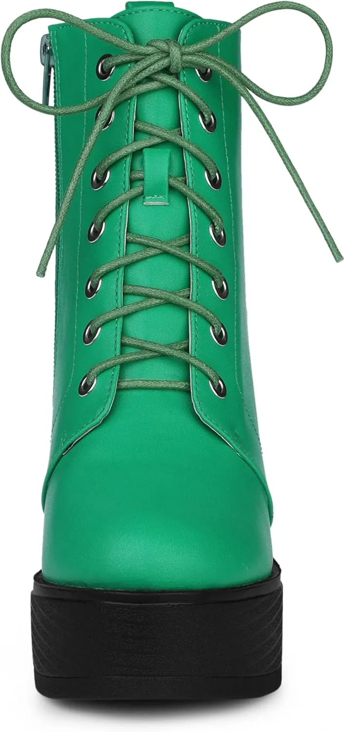 Allegra K Women's Platform Chunky High Heel Lace Up Combat Boots