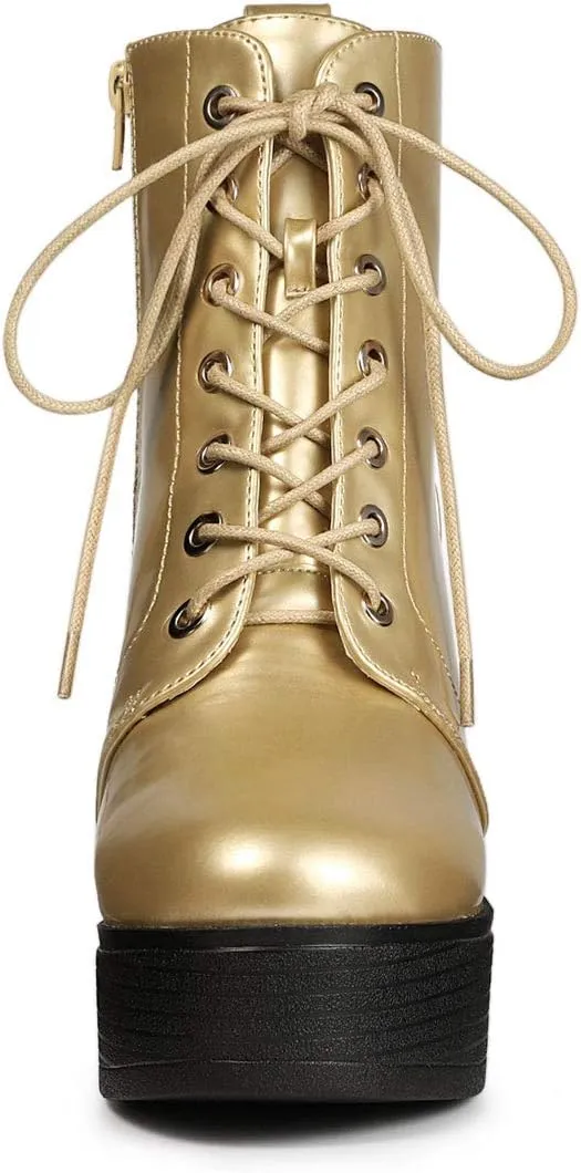 Allegra K Women's Platform Chunky High Heel Lace Up Combat Boots
