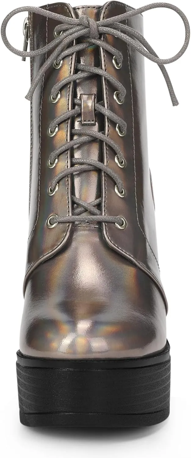 Allegra K Women's Platform Chunky High Heel Lace Up Combat Boots