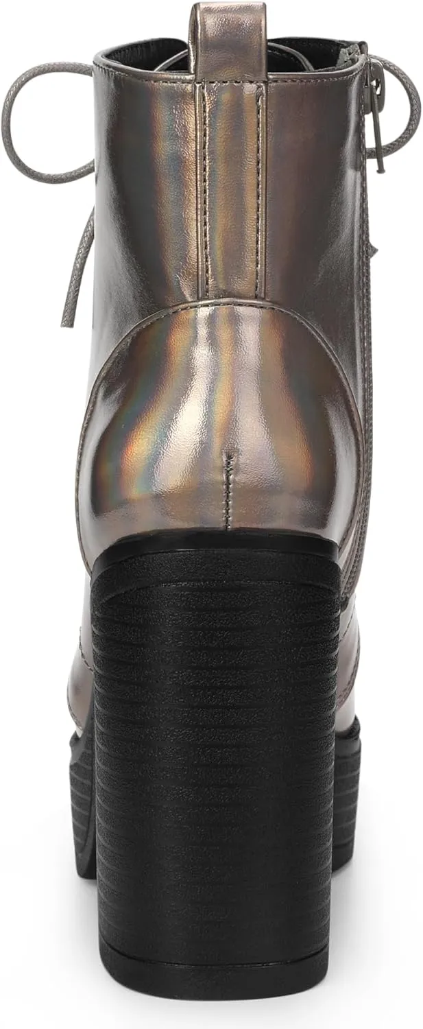 Allegra K Women's Platform Chunky High Heel Lace Up Combat Boots