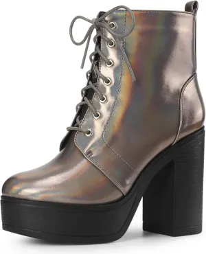 Allegra K Women's Platform Chunky High Heel Lace Up Combat Boots