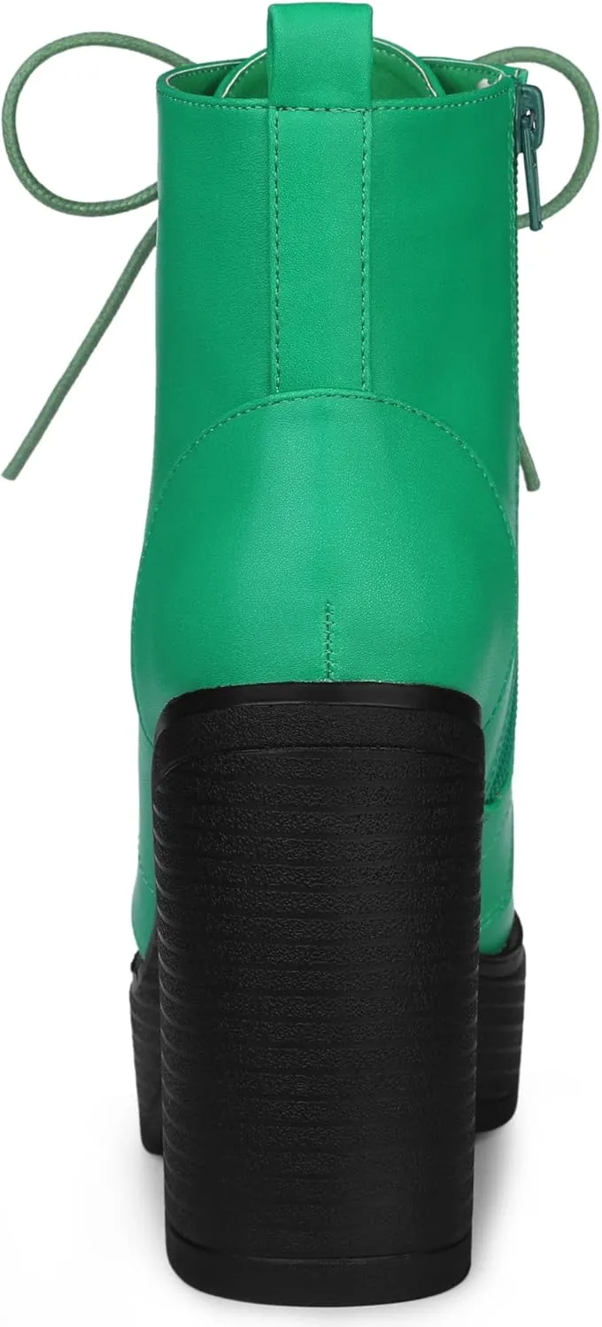 Allegra K Women's Platform Chunky High Heel Lace Up Combat Boots