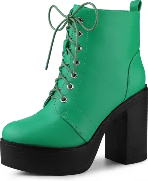 Allegra K Women's Platform Chunky High Heel Lace Up Combat Boots