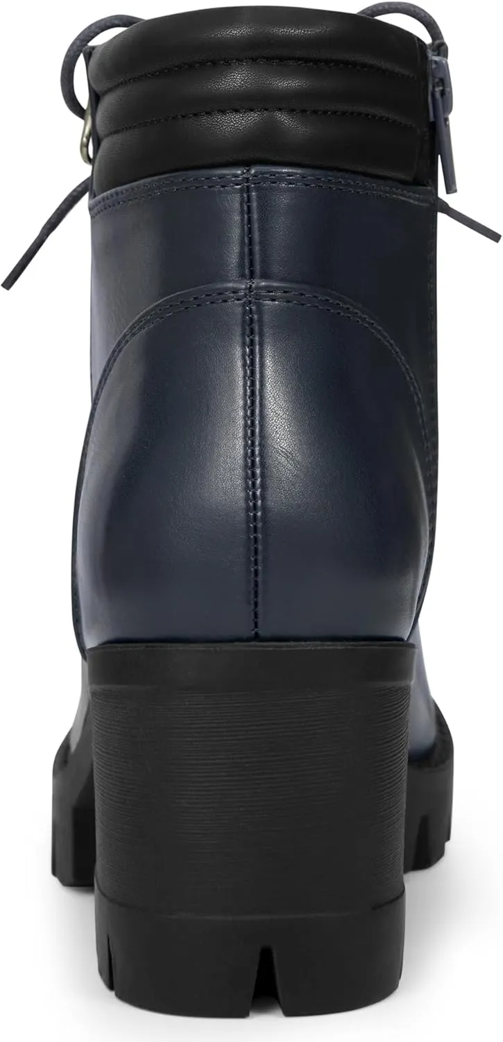 Allegra K Women's Round Toe Chunky Heel Lace Up Zipper Combat Boots
