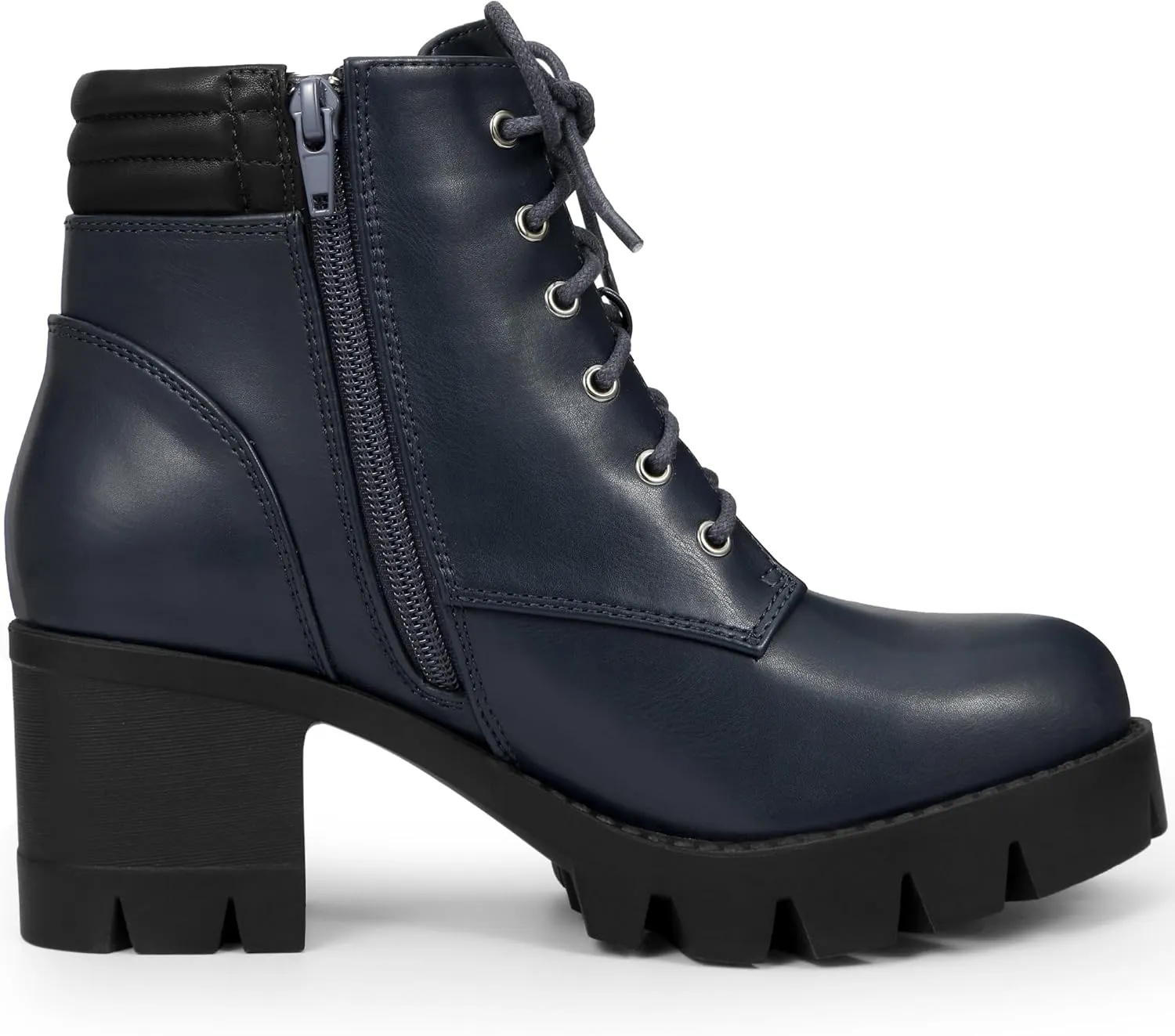 Allegra K Women's Round Toe Chunky Heel Lace Up Zipper Combat Boots