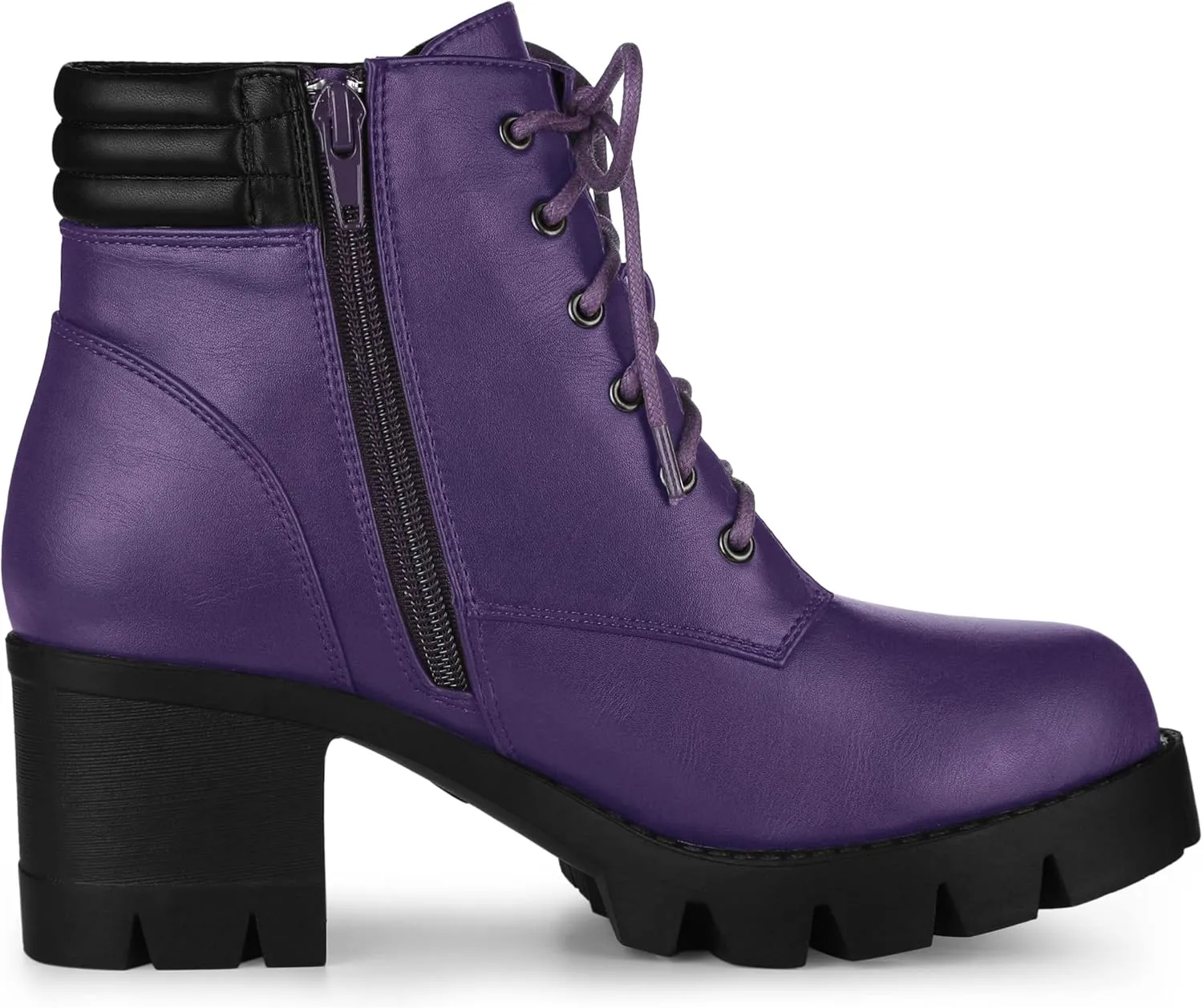 Allegra K Women's Round Toe Chunky Heel Lace Up Zipper Combat Boots