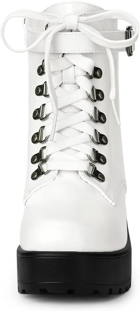 Allegra K Women's Zip Chunky Heel Platform Ankle Combat Boots