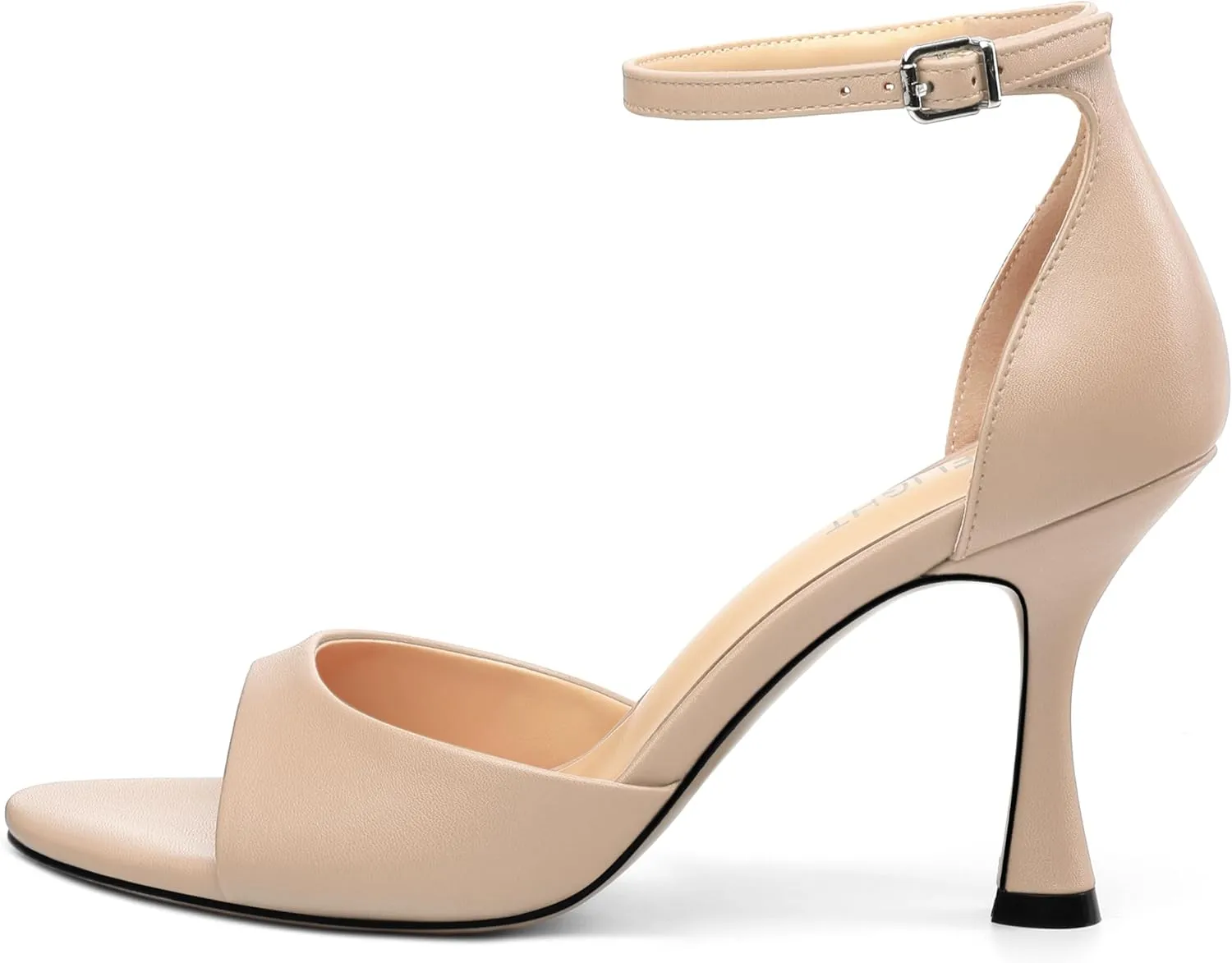 AMBELIGHT Women`s Stiletto High Round Open Toe Pumps Ankle Strap Buckle Peep Kitten Heels Sexy Dressy Sandals Wedding Evening Party Summer Shoes For Women 3.5 Inch