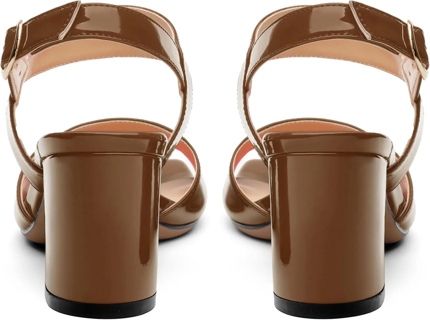 AMBELIGHT Women's Summer Square Open Toe Chunky Mid Heeled Sandals Ankle Buckle Slingback Patent Block Heels For Daily Wear Comfortable Dressy Wedding Vacation Shoes For Women