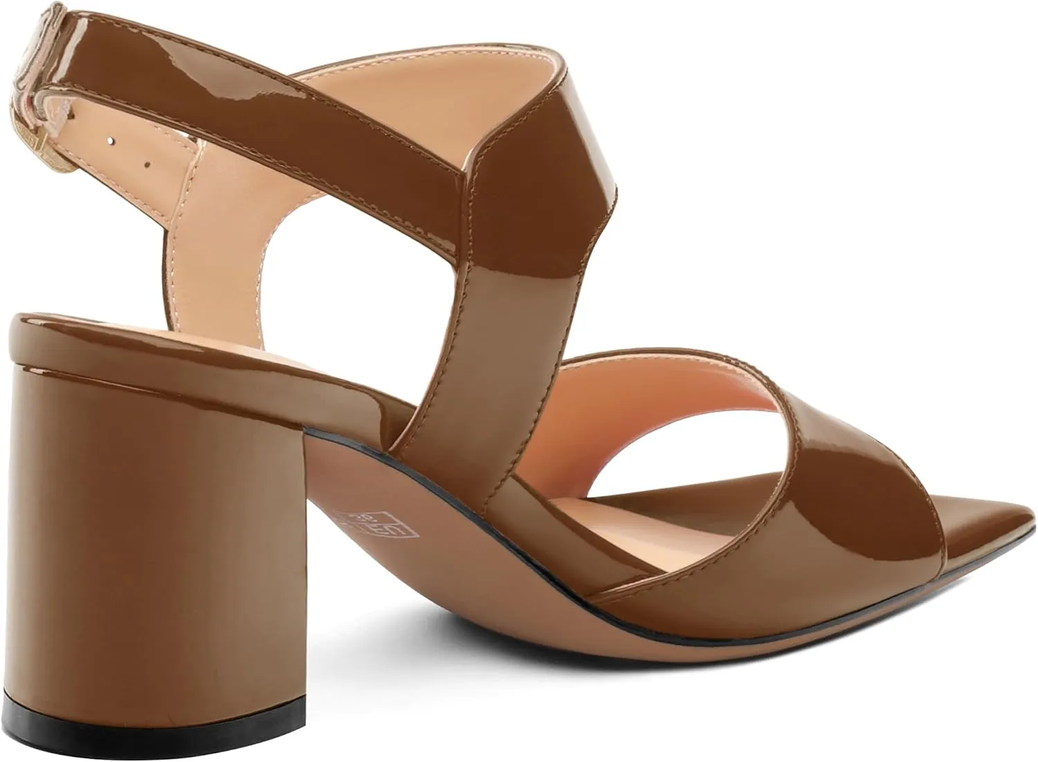 AMBELIGHT Women's Summer Square Open Toe Chunky Mid Heeled Sandals Ankle Buckle Slingback Patent Block Heels For Daily Wear Comfortable Dressy Wedding Vacation Shoes For Women