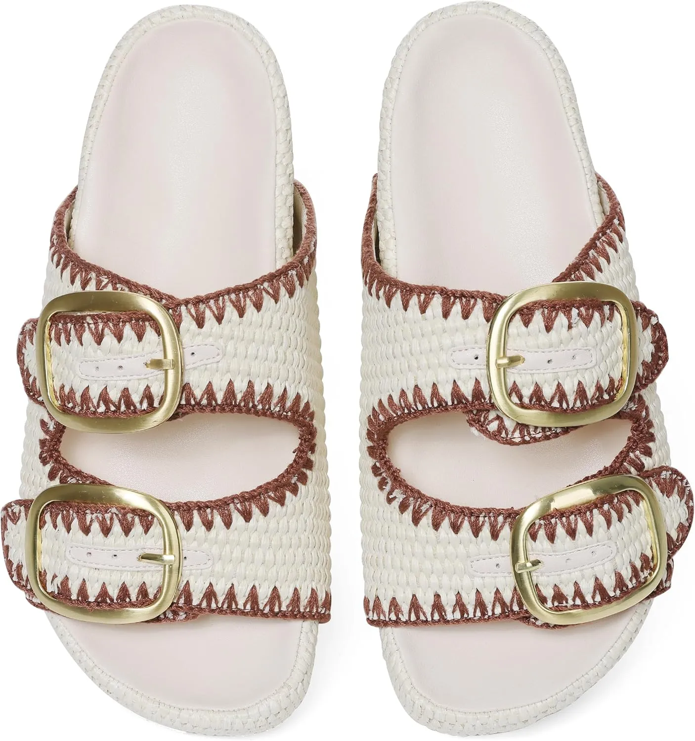 AMINUGAL Flat Sandals for Women Dressy Summer Raffia Platform Sandals Women Beach Platform Slides for Women Open Toe Straw Woven Sandals Women Buckle Womens Flat Sandals