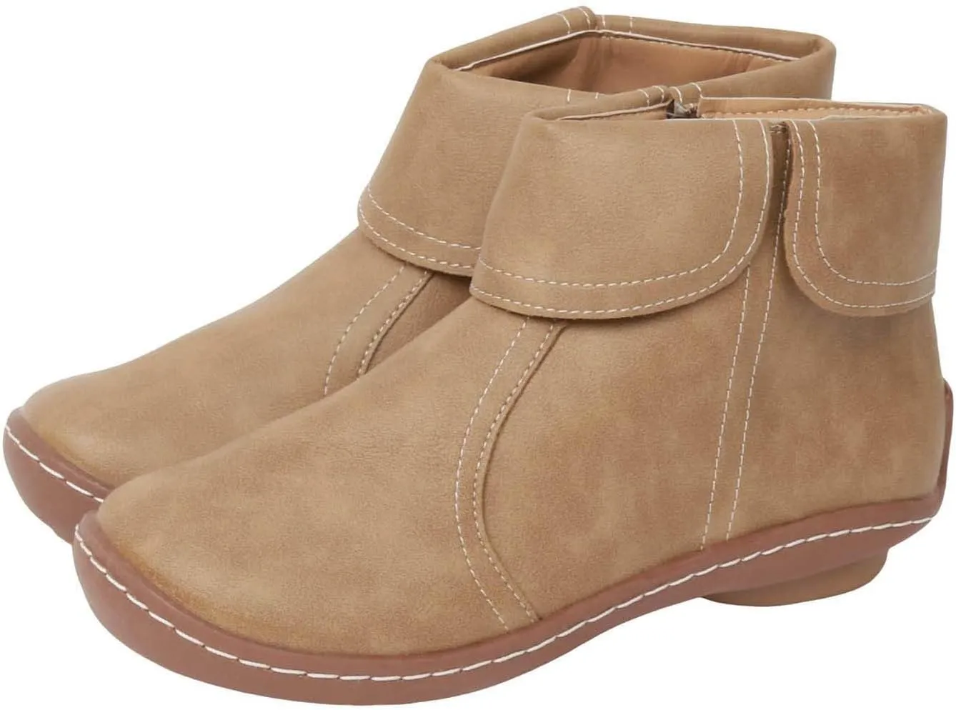 Ankle Boots for Women Low Heel Women's Round Toe Casual Fashion Flat Boots Women's Leather Boots Side Zipper Boots