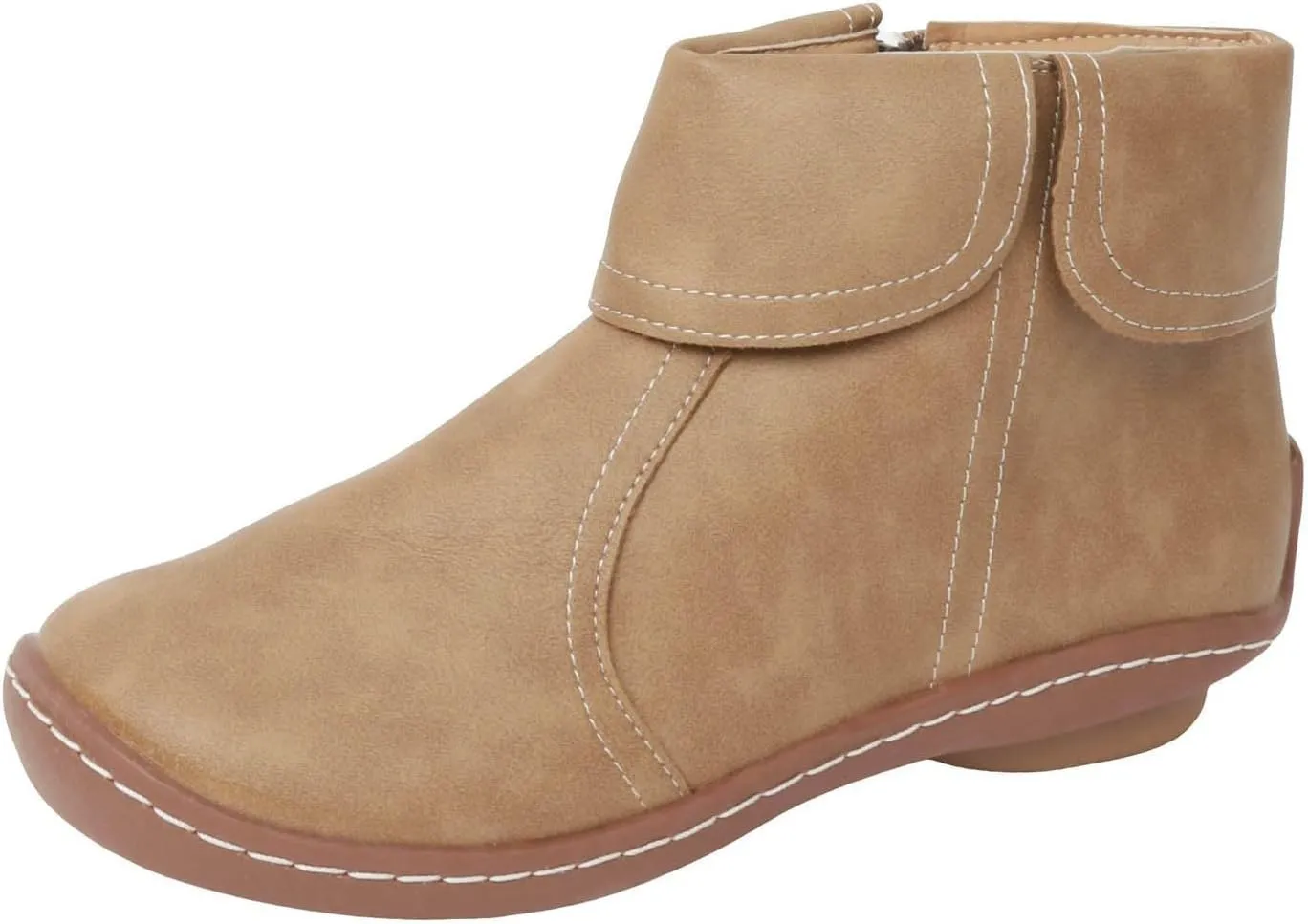 Ankle Boots for Women Low Heel Women's Round Toe Casual Fashion Flat Boots Women's Leather Boots Side Zipper Boots