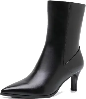 Ankle Boots for Women Pointd Toe Leather Stiletto Heel Booties Shoes