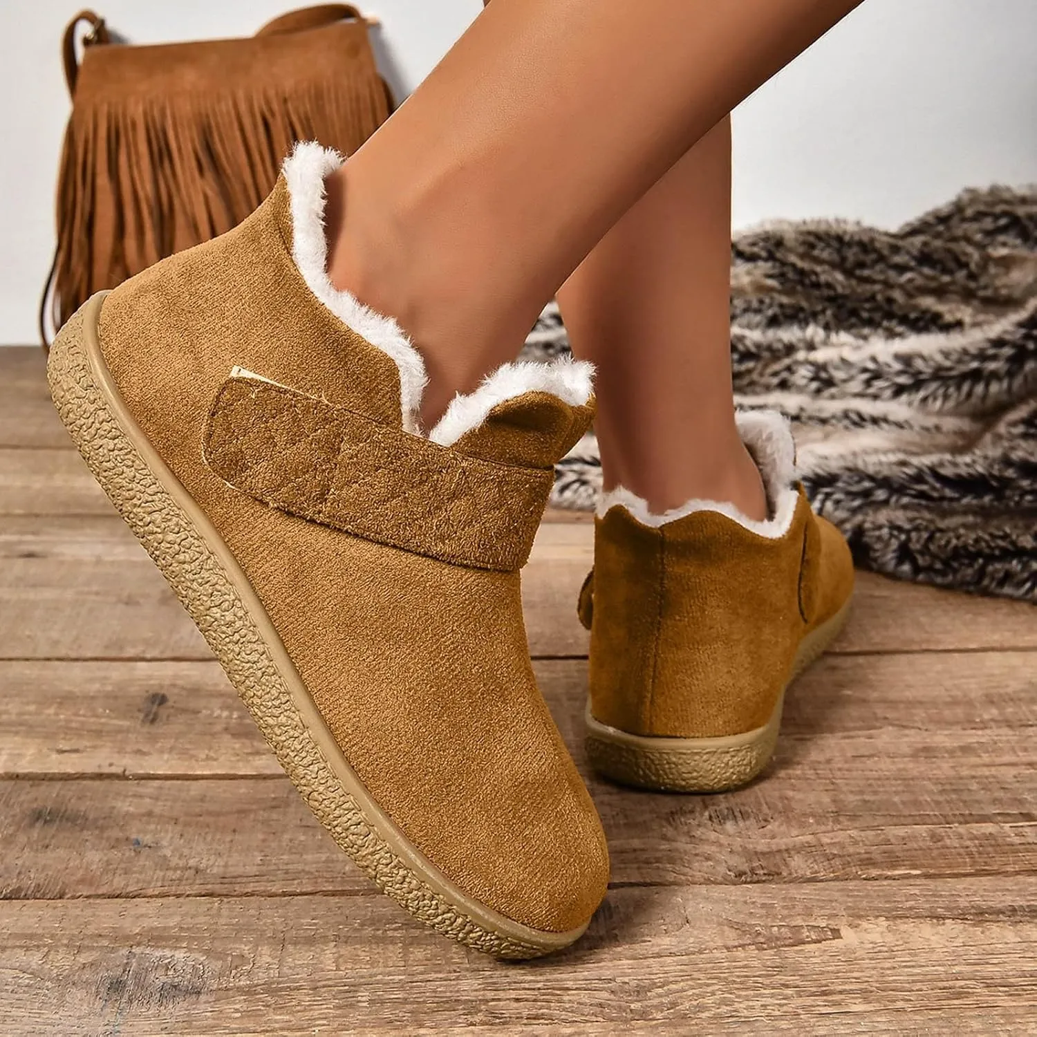 Ankle Boots for Women, Women's Fashion Moccasin Ankle Boots Ladies Warm Winter Indoor Outdoor House Shoes With Memory Foam