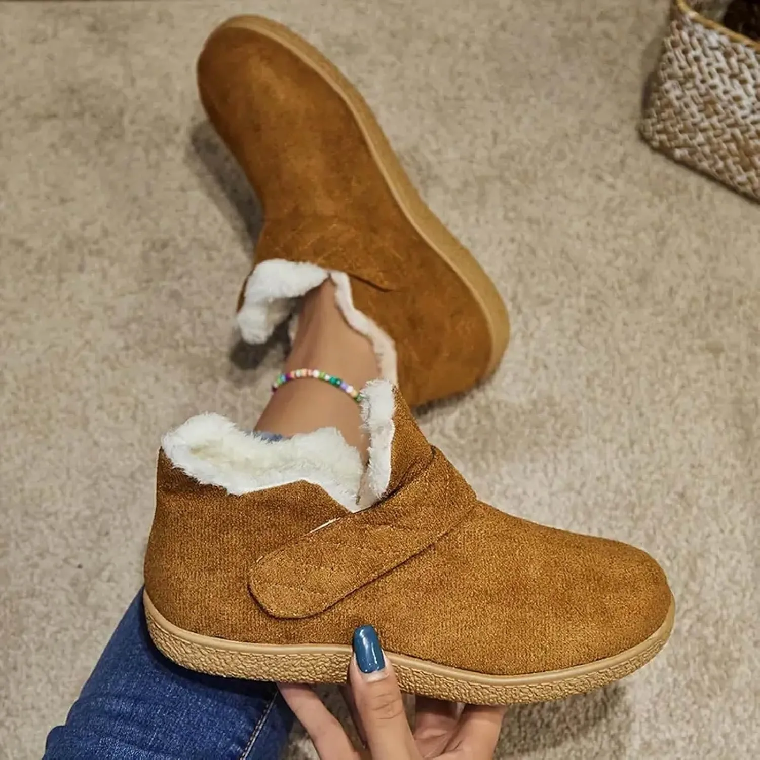 Ankle Boots for Women, Women's Fashion Moccasin Ankle Boots Ladies Warm Winter Indoor Outdoor House Shoes With Memory Foam