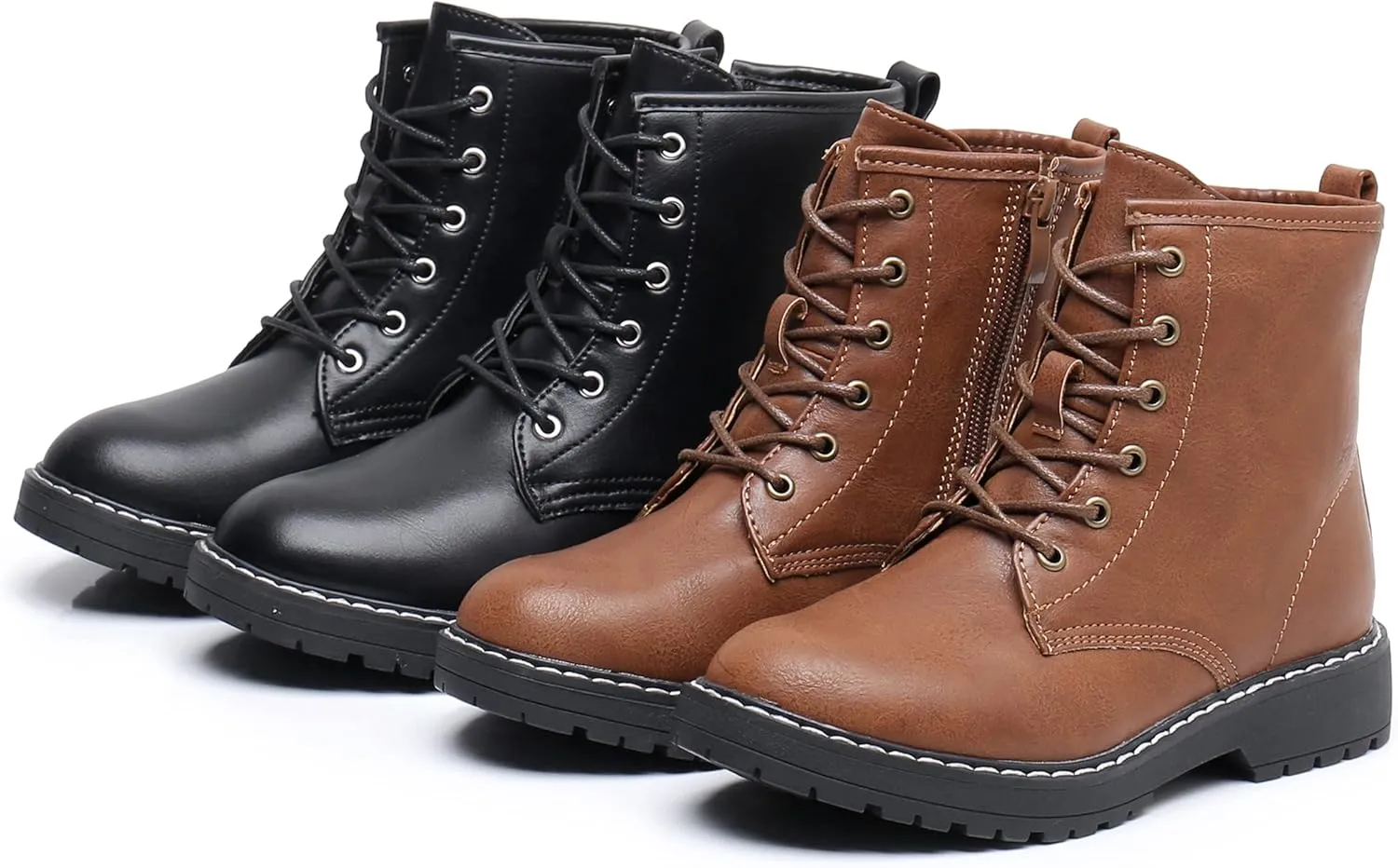 Apakowa Gilrs Combat Boots Side Zipper Ankle Booties (Toddler/Little Kid/Big Kid)
