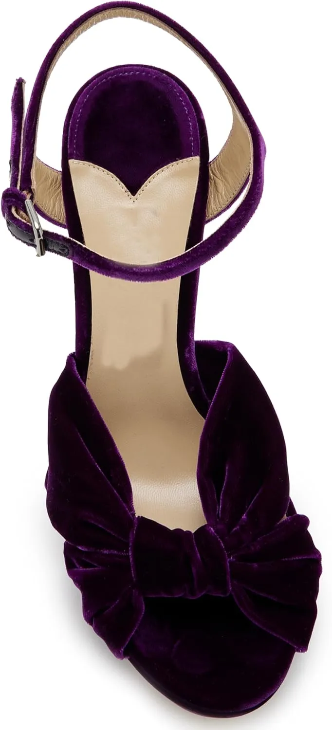 Arqa Bow Platform Sandals for Women Peep Toe Ankle Strap Knotted Block Heels 4.7" Chunky Heel Sandal