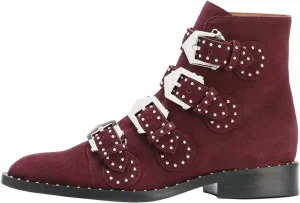 Arqa Studded Ankle Boots for Women Round Toe Rivet Buckle Strap Riding Boot Low Heel Motorcycle Booties