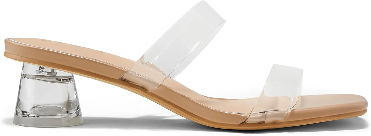 Arromic Womens Sandals Square Open Toe Low Heel Sandals Two Strap Heeled Sandals for Women Slip on Heels Comfort Summer Dress Shoes