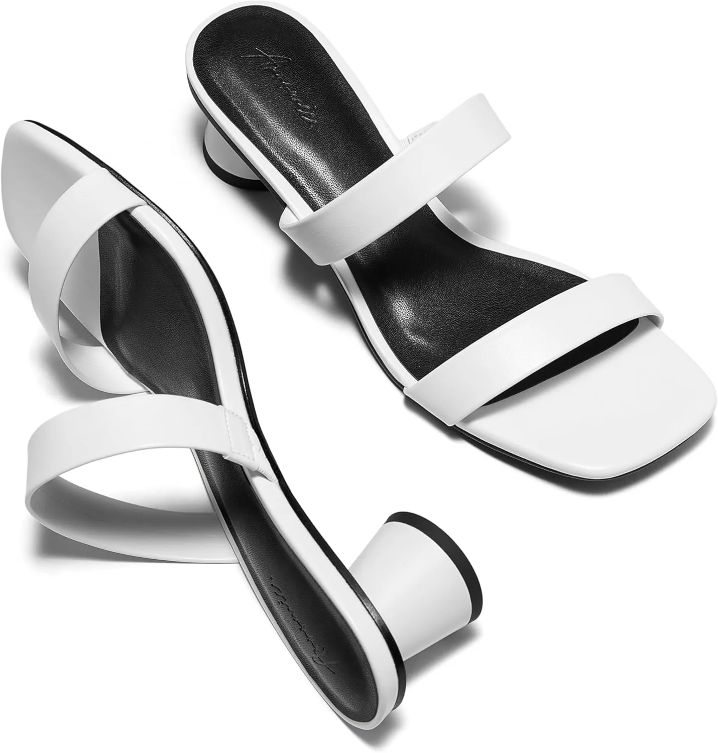 Arromic Womens Sandals Square Open Toe Low Heel Sandals Two Strap Heeled Sandals for Women Slip on Heels Comfort Summer Dress Shoes