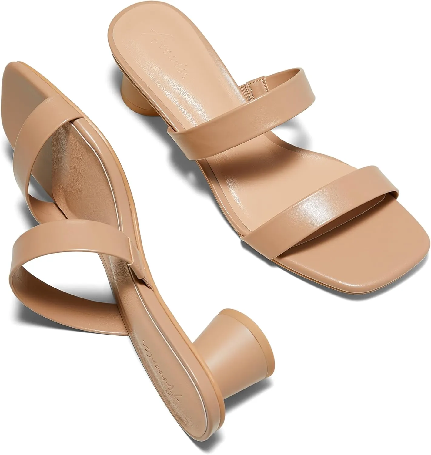 Arromic Womens Sandals Square Open Toe Low Heel Sandals Two Strap Heeled Sandals for Women Slip on Heels Comfort Summer Dress Shoes