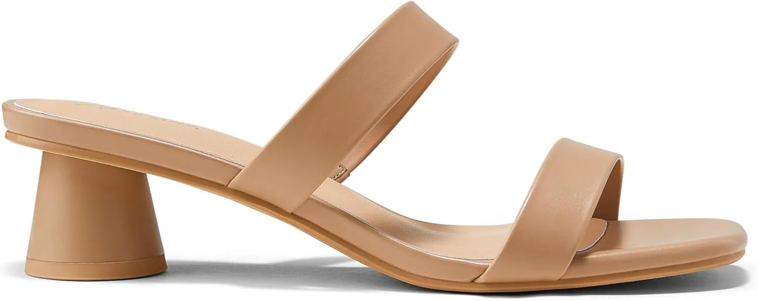 Arromic Womens Sandals Square Open Toe Low Heel Sandals Two Strap Heeled Sandals for Women Slip on Heels Comfort Summer Dress Shoes