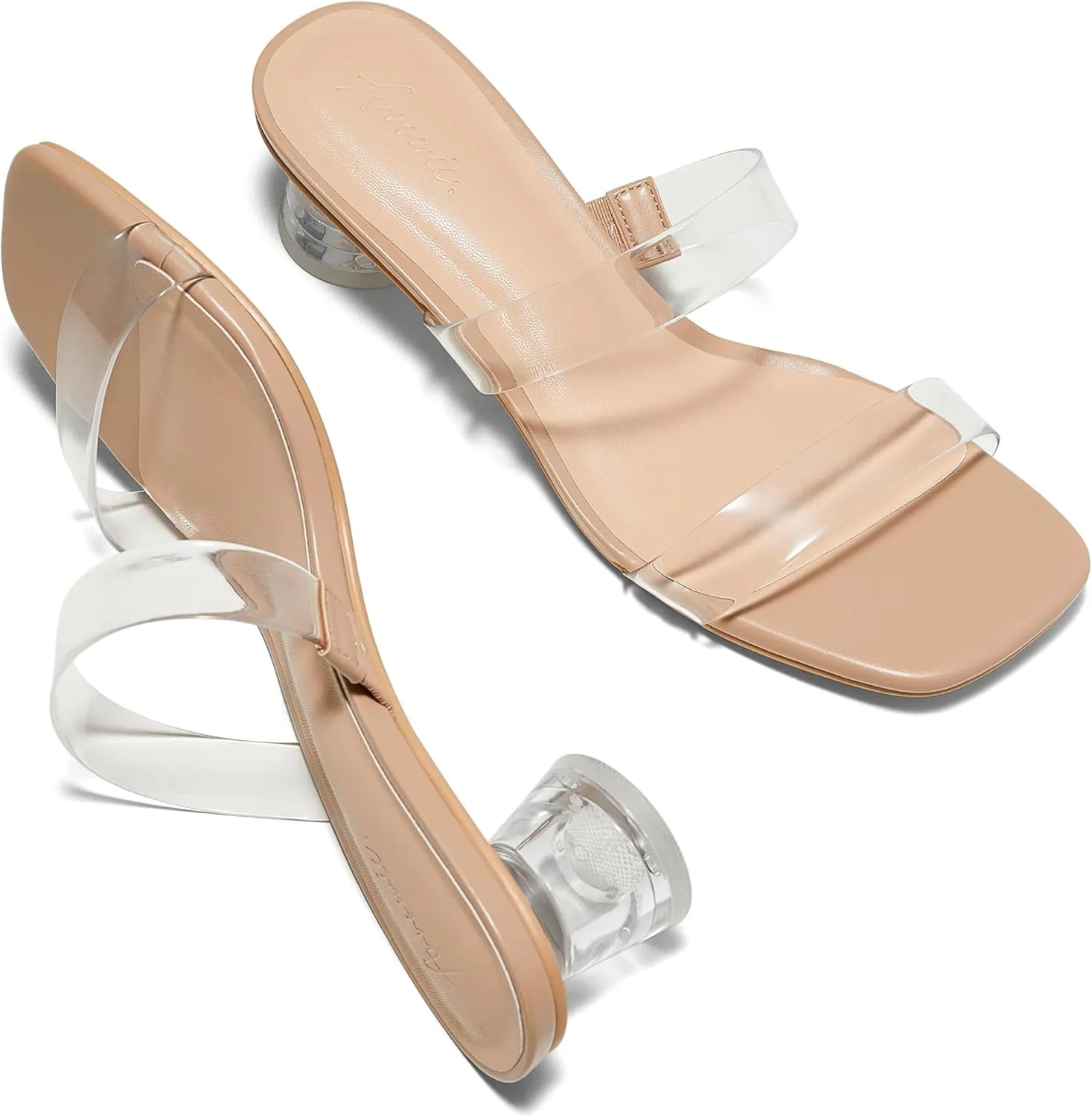 Arromic Womens Sandals Square Open Toe Low Heel Sandals Two Strap Heeled Sandals for Women Slip on Heels Comfort Summer Dress Shoes