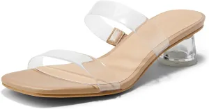 Arromic Womens Sandals Square Open Toe Low Heel Sandals Two Strap Heeled Sandals for Women Slip on Heels Comfort Summer Dress Shoes