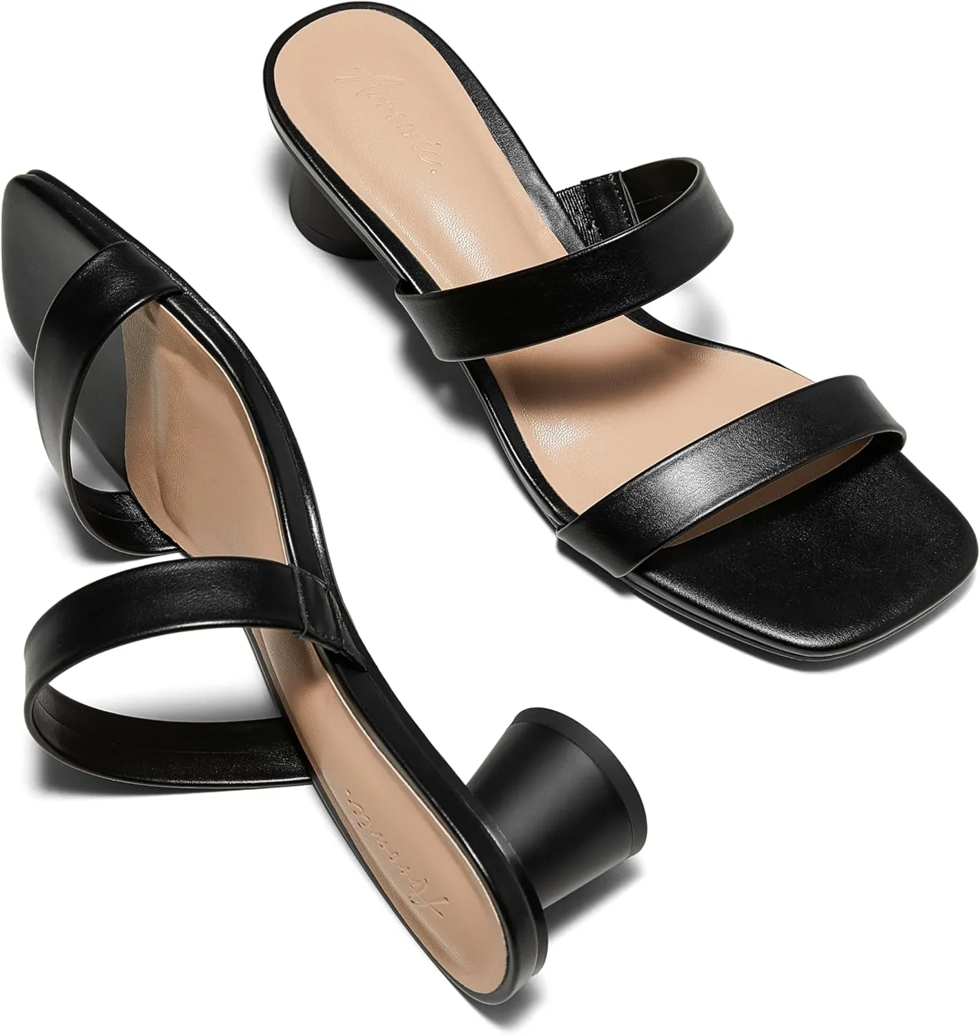 Arromic Womens Sandals Square Open Toe Low Heel Sandals Two Strap Heeled Sandals for Women Slip on Heels Comfort Summer Dress Shoes