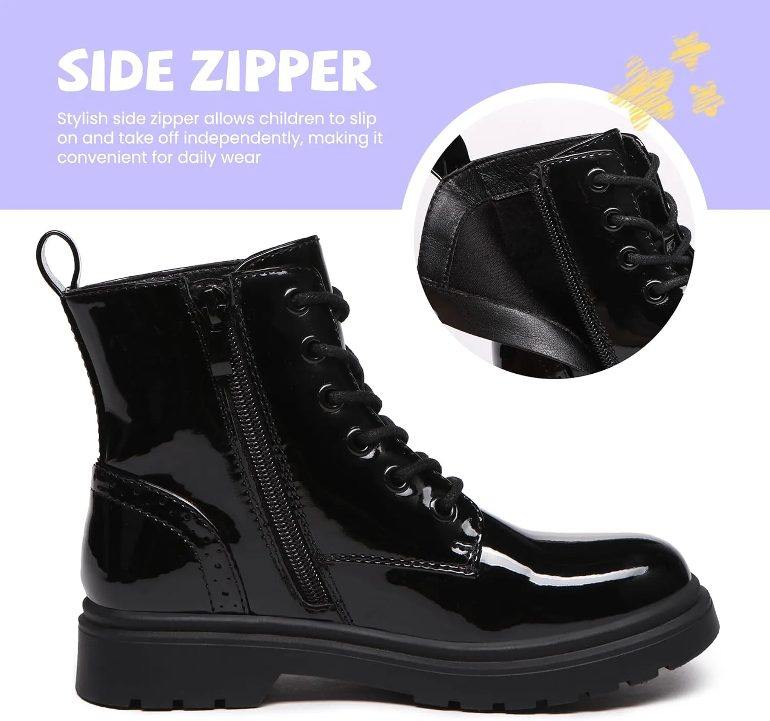 Athlefit Boys Girls Waterproof Combat Boots Lace Up Side Zipper Ankle Booties for Toddler/Little Kid/Big Kid